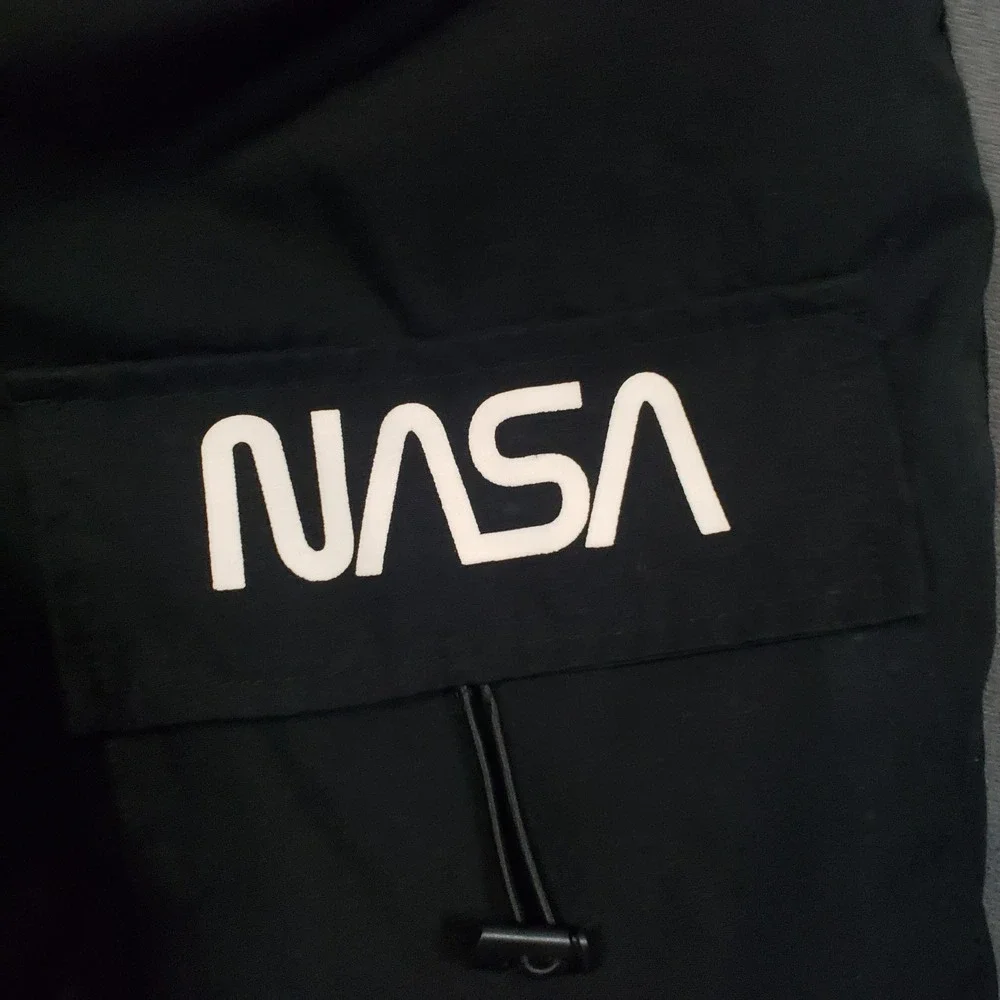 SHEIN Cargo Joggers Mens Large Black NASA Logo Drawstring‎ Track Pants